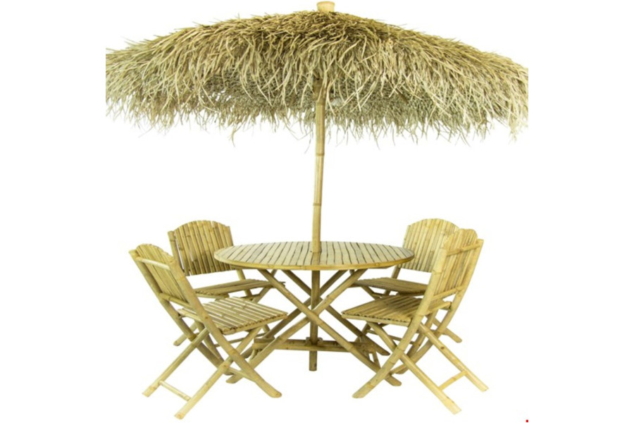 Bamboe tafel met 4 stoelen en parasol - Tropicalverhuur - 1